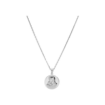 Collier argent rhodié pendentif médaille vierge et l'enfant en relief 40+5cm