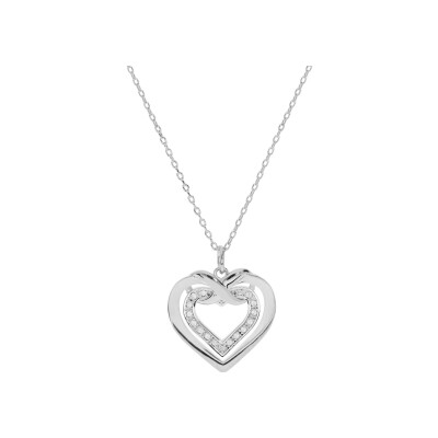 Collier argent rhodié double coeur oxydes blancs sertis 42+3cm
