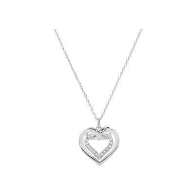 Collier argent rhodié double coeur oxydes blancs sertis 42+3cm