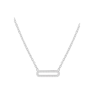 Collier argent rhodié maille rectangulaire avec oxydes blancs sertis 40+5cm