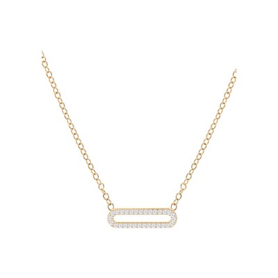 Collier argent et dorure jaune maille rectangulaire avec oxydes blancs sertis 40+5cm