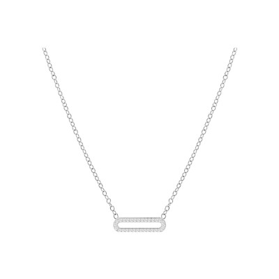 Collier argent rhodié maille rectangulaire avec oxydes blancs sertis 40+5cm