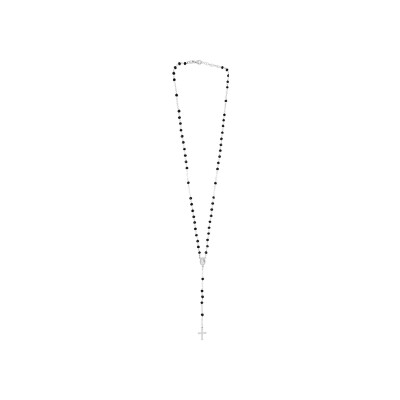 Collier argent rhodié chapelet avec boules pierres noires facetees synthétique 50cm
