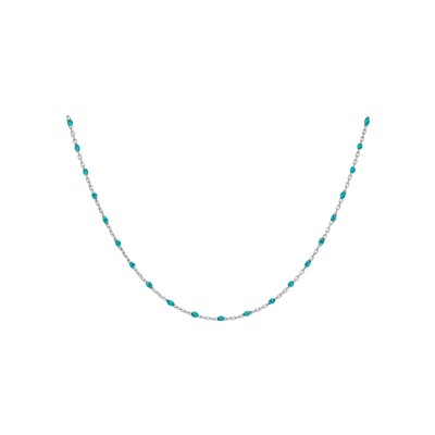 Collier argent rhodié olives résine bleu transparent 40+5cm