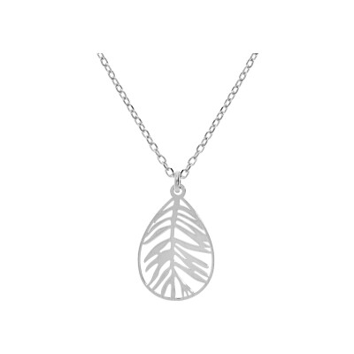 Collier argent rhodié pendentif feuillage 42+3cm