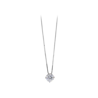 Collier argent rhodié pendentif rond pierre blanche 42cm