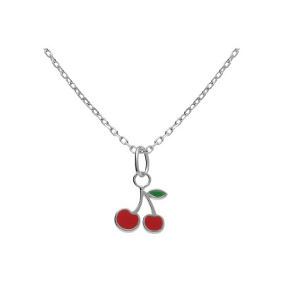 Collier argent rhodié pendentif cerise 38+5cm