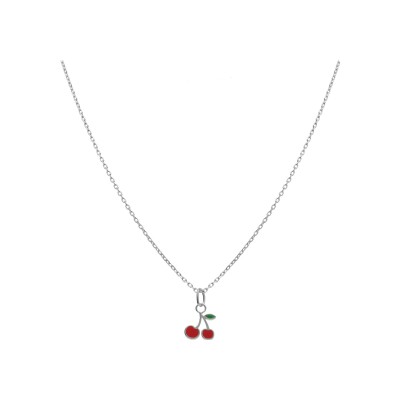 Collier argent rhodié pendentif cerise 38+5cm