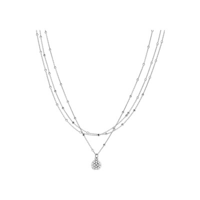 Collier argent rhodié triple chaîne cubes pastille oxydes blancs 36+6cm