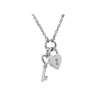 Collier argent rhodié clef et cadenas lisse 40+4cm