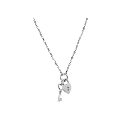 Collier argent rhodié clef et cadenas lisse 40+4cm
