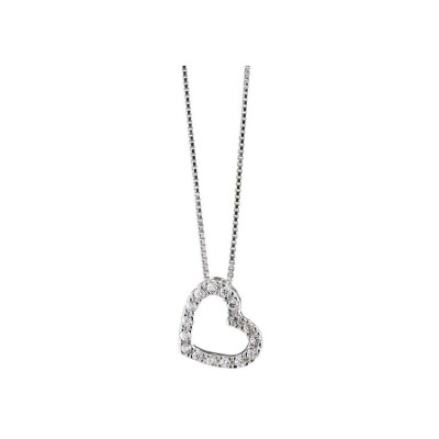 Collier argent rhodié pendentif petit coeur pierres blanches 42cm