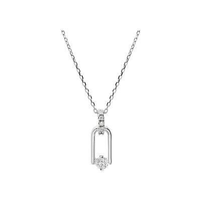 Collier argent rhodié pendentif rectangulaire oxyde blanc serti 40+5cm
