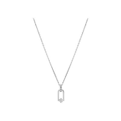Collier argent rhodié pendentif rectangulaire oxyde blanc serti 40+5cm