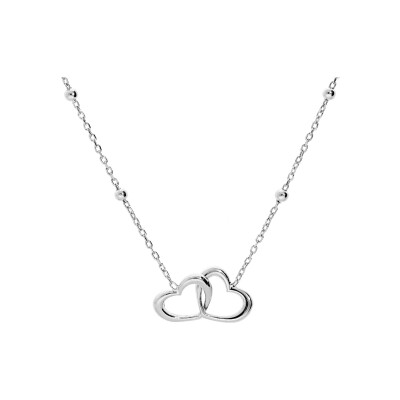 Collier argent rhodié double coeur entremêlé 40+5cm