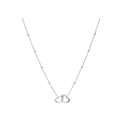 Collier argent rhodié double coeur entremêlé 40+5cm