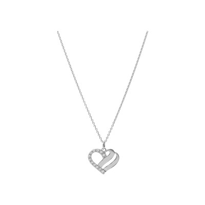 Collier argent platiné coeur à graver avec oxydes blancs sertis 42+3cm