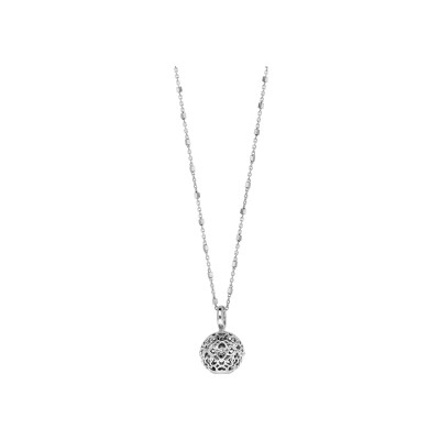 Collier argent rhodié bola de grossesse 13mm coeurs ajourés 90+20cm