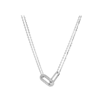 Collier argent rhodié 2 éléments 1 pavé oxydes blancs sertis et 1 lisse 40+5cm