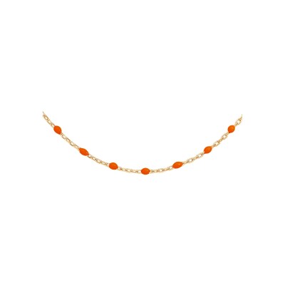 Collier argent et doré jaune olives résine orange fluo 40+5cm