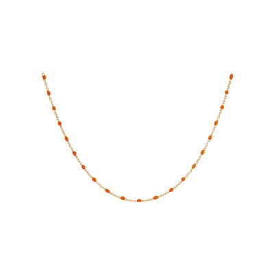 Collier argent et doré jaune olives résine orange fluo 40+5cm