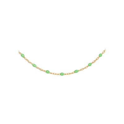 Collier argent et dorure jaune olives résine vert fluo 40+5cm