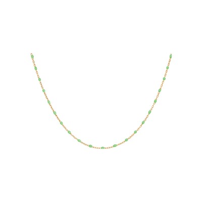Collier argent et dorure jaune olives résine vert fluo 40+5cm