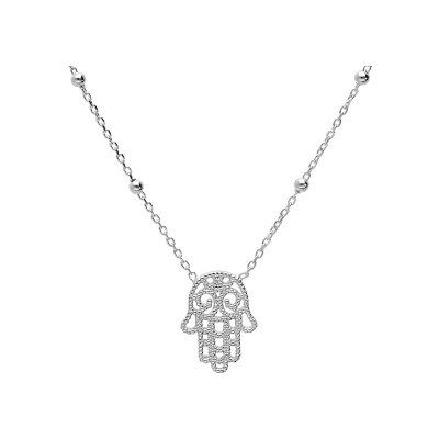 Collier argent rhodié fine boules main de fatma 38+5cm