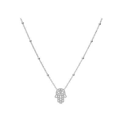 Collier argent rhodié fine boules main de fatma 38+5cm