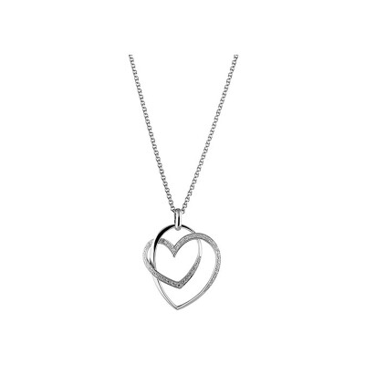Collier argent rhodié double coeur pierres blanches 43+2cm