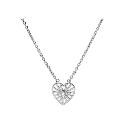 Collier argent rhodié coeur soleil oxyde blanc serti 38+4cm
