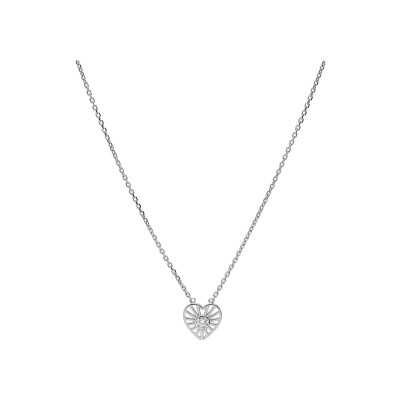 Collier argent rhodié coeur soleil oxyde blanc serti 38+4cm