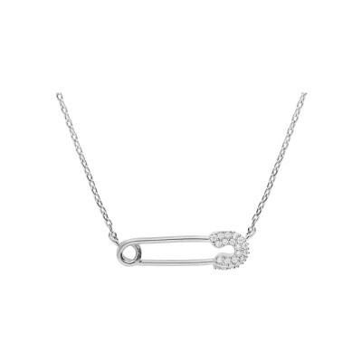 Collier argent rhodié épingle à nourrice oxydes blancs sertis 39,5+5cm