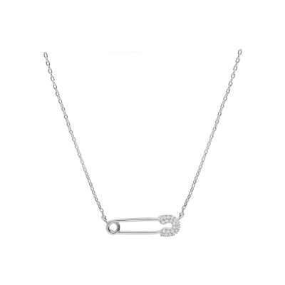 Collier argent rhodié épingle à nourrice oxydes blancs sertis 39,5+5cm