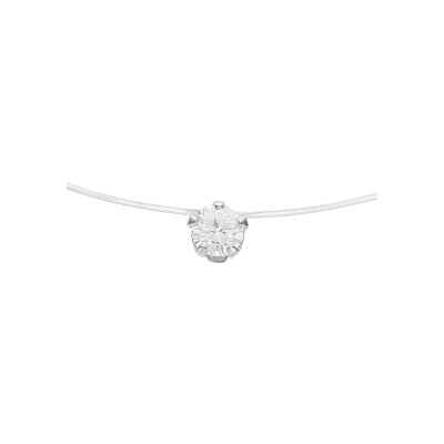 Collier argent rhodié fil nylon solitaire oxyde blanc 5mm réglable jusqu'à 50cm