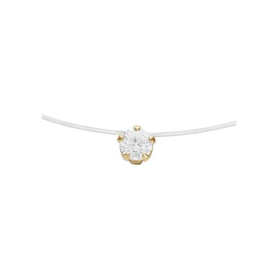 Collier argent doré jaune fil nylon solitaire oxyde blanc 5mm réglable jusqu'à 50cm