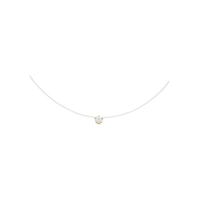 Collier argent doré jaune fil nylon solitaire oxyde blanc 5mm réglable jusqu'à 50cm