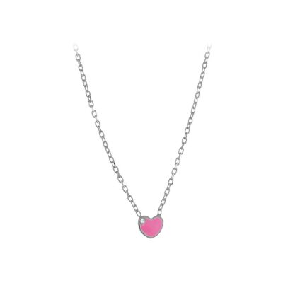 Collier argent rhodié enfant coeur rose + pt pierres blanches 36+4cm