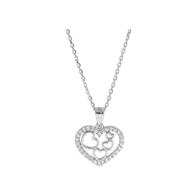 Collier argent rhodié pendentif coeur contour oxydes blancs sertis 40+5cm