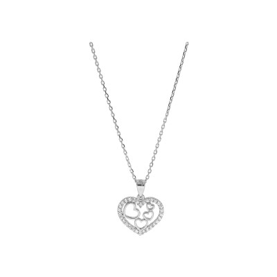 Collier argent rhodié pendentif coeur contour oxydes blancs sertis 40+5cm