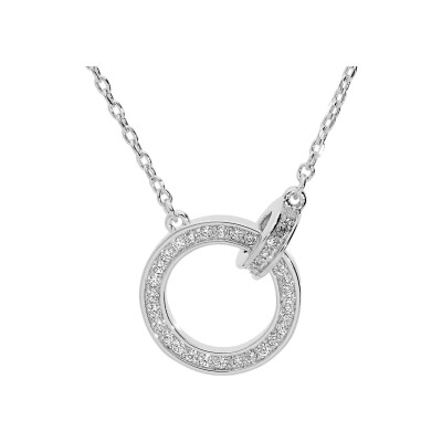 Collier argent rhodié 2 anneaux entrelacés oxydes blancs sertis 40+4,5cm