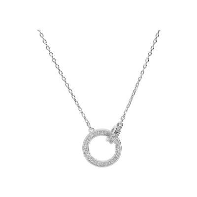 Collier argent rhodié 2 anneaux entrelacés oxydes blancs sertis 40+4,5cm