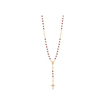 Collier argent et dorure jaune chapelet verre facete grenat 50+5cm
