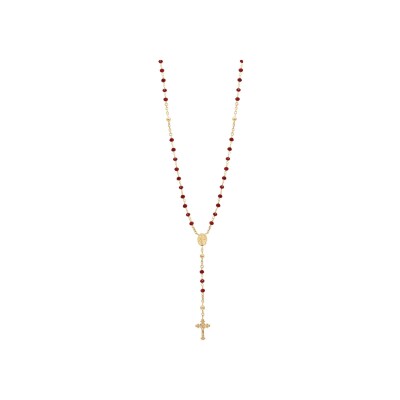 Collier argent et dorure jaune chapelet verre facete grenat 50+5cm