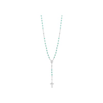 Collier argent rhodié chapelet verre facete turquoise 50+5cm