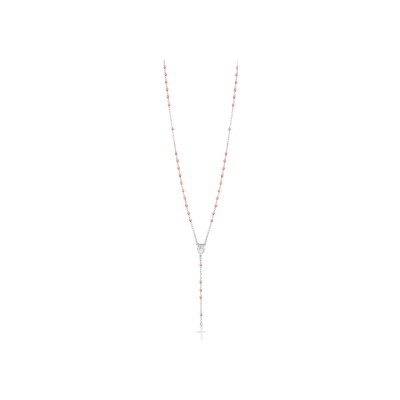 Collier argent rhodié chapelet résine rose 45cm