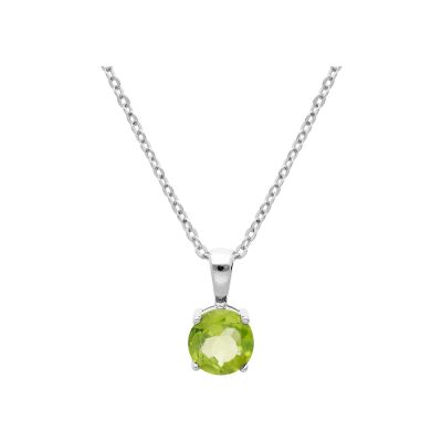 Collier argent rhodié pendentif pierre véritable péridot 6,5mm 42+3cm