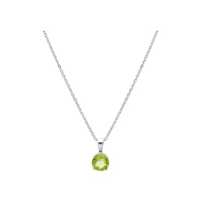 Collier argent rhodié pendentif pierre véritable péridot 6,5mm 42+3cm