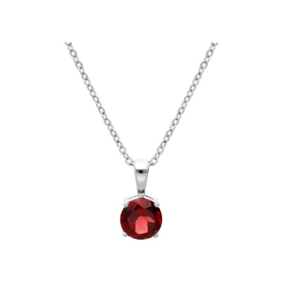 Collier argent rhodié pendentif pierre véritable grenat 6,5mm 42+3cm