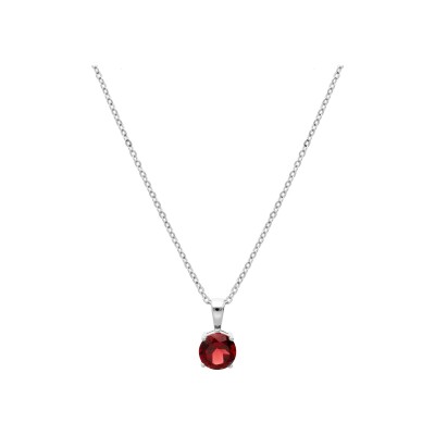Collier argent rhodié pendentif pierre véritable grenat 6,5mm 42+3cm
